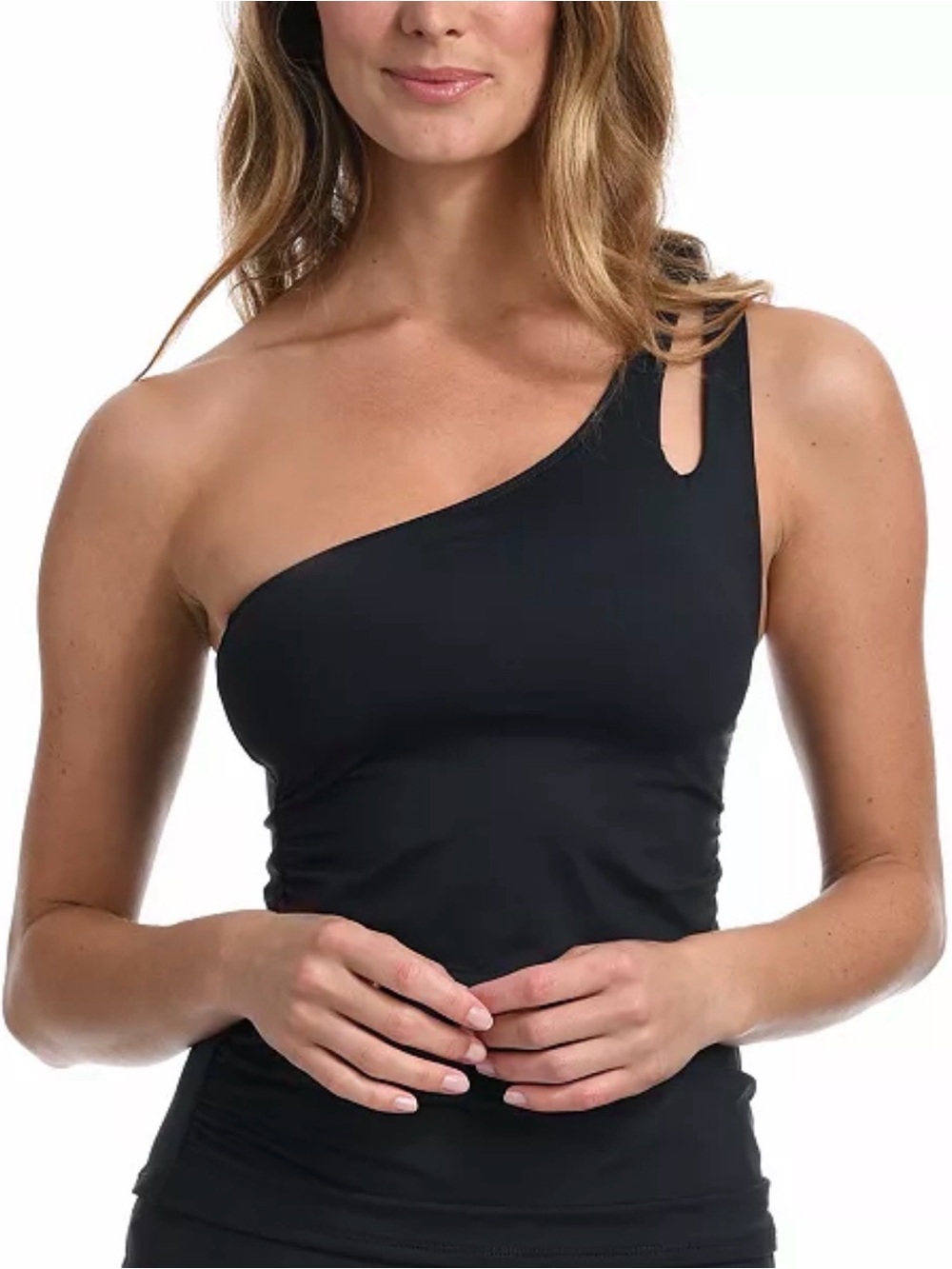 La Blanca Black One-Shoulder Tankini Top